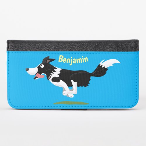 Funny Border Collie dog running cartoon iPhone X Wallet Case