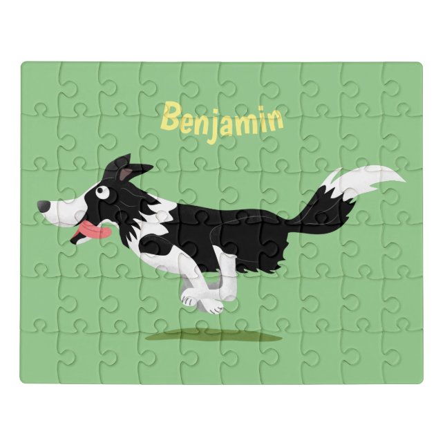 Funny Border Collie dog running cartoon Jigsaw Puzzle (Puzzle Horizontal)