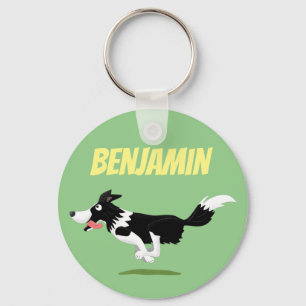 Funny Border Collie dog running cartoon Keychain