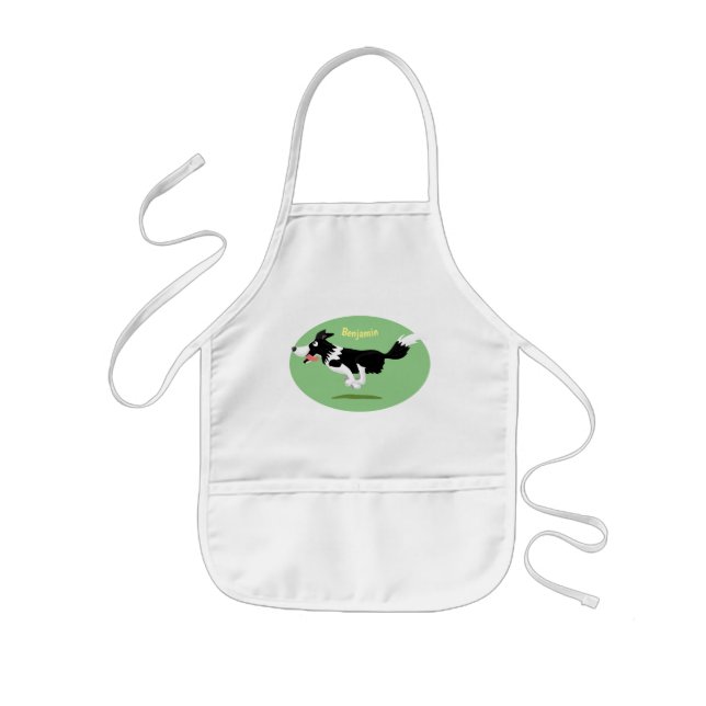 Funny Border Collie dog running cartoon  Kids' Apron (Front)