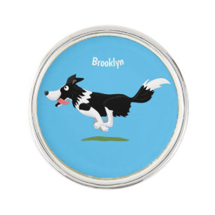 Funny Border Collie dog running cartoon Lapel Pin