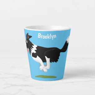 Funny Border Collie dog running cartoon Latte Mug