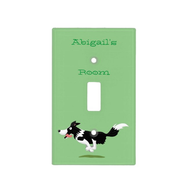 Funny Border Collie dog running cartoon Light Switch Cover (Front)