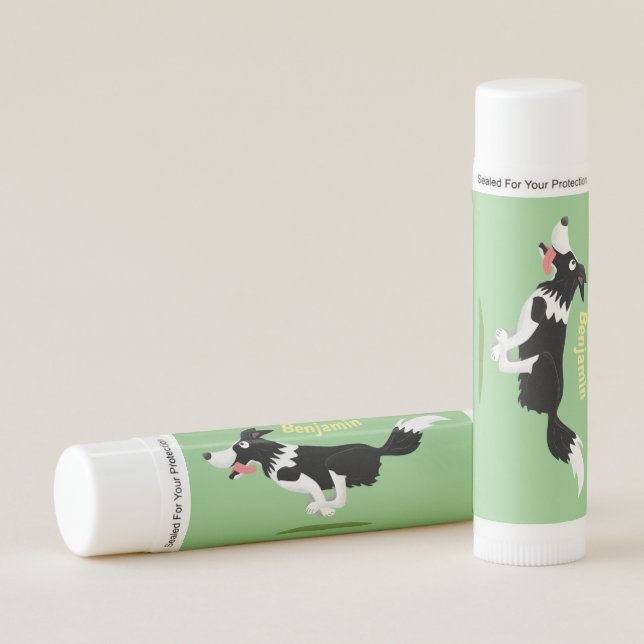 Funny Border Collie dog running cartoon Lip Balm (Front)