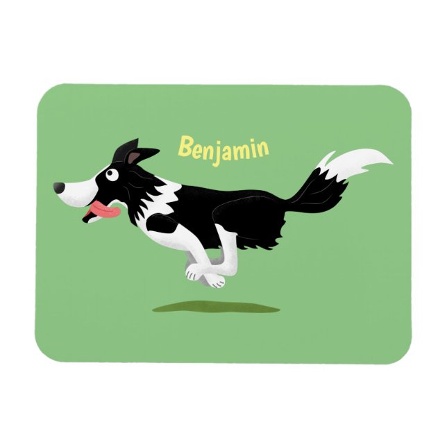 Funny Border Collie dog running cartoon Magnet (Horizontal)