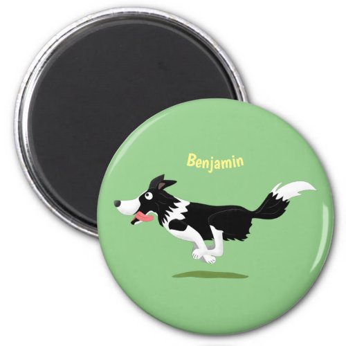 Funny Border Collie dog running cartoon Magnet
