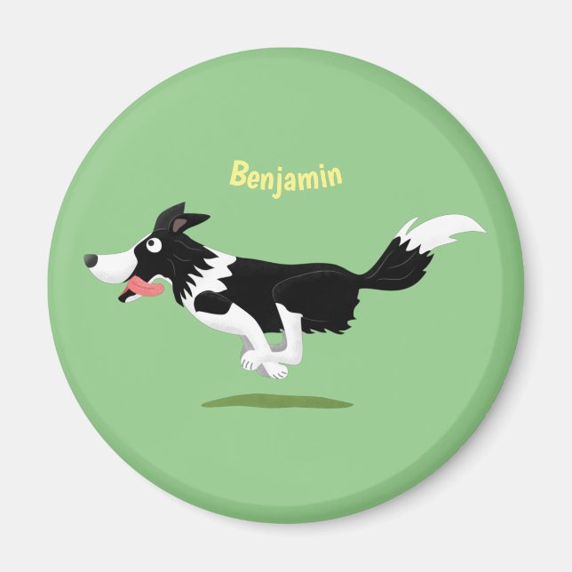 Funny Border Collie dog running cartoon Magnet (Front)