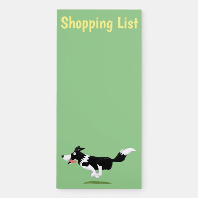 Funny Border Collie dog running cartoon Magnetic Notepad (Front)