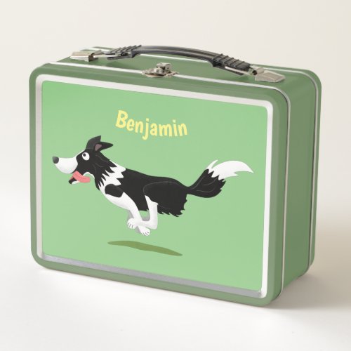 Funny Border Collie dog running cartoon Metal Lunch Box