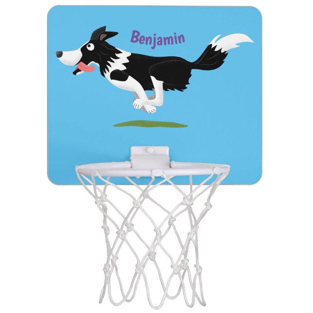 Funny Border Collie dog running cartoon Mini Basketball Hoop (Front)