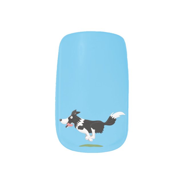 Funny Border Collie dog running cartoon Minx Nail Art (Left Thumb)