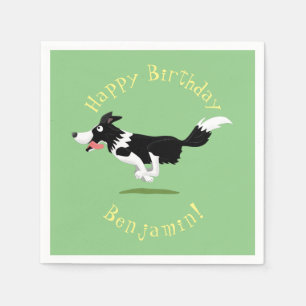 Funny Border Collie dog running cartoon Napkins