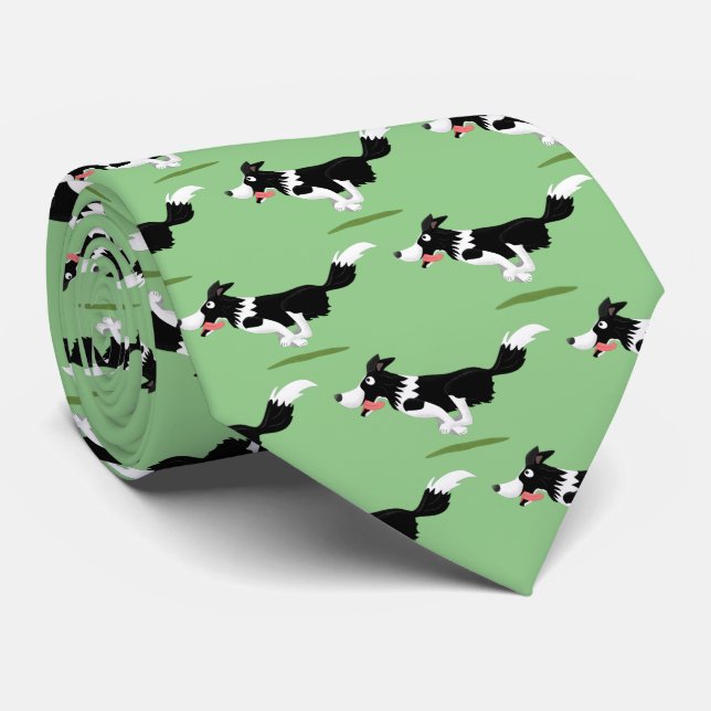 Funny Border Collie dog running cartoon  Neck Tie (Rolled)