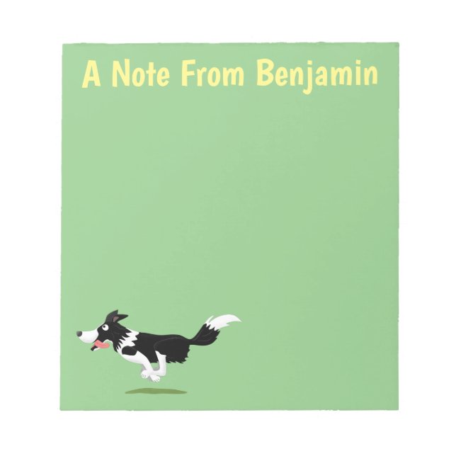 Funny Border Collie dog running cartoon Notepad (Front)