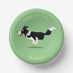 Funny Border Collie dog running cartoon Paper Bowls