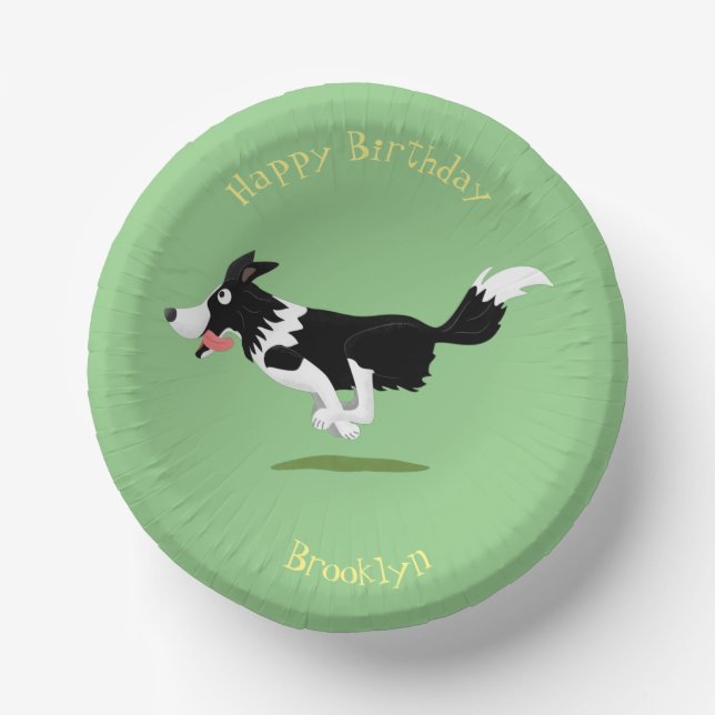 Funny Border Collie dog running cartoon Paper Bowls (Front)