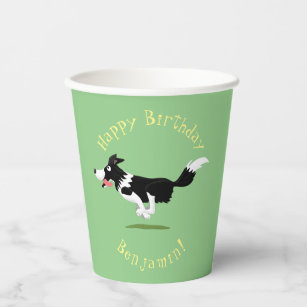 Funny Border Collie dog running cartoon Paper Cups