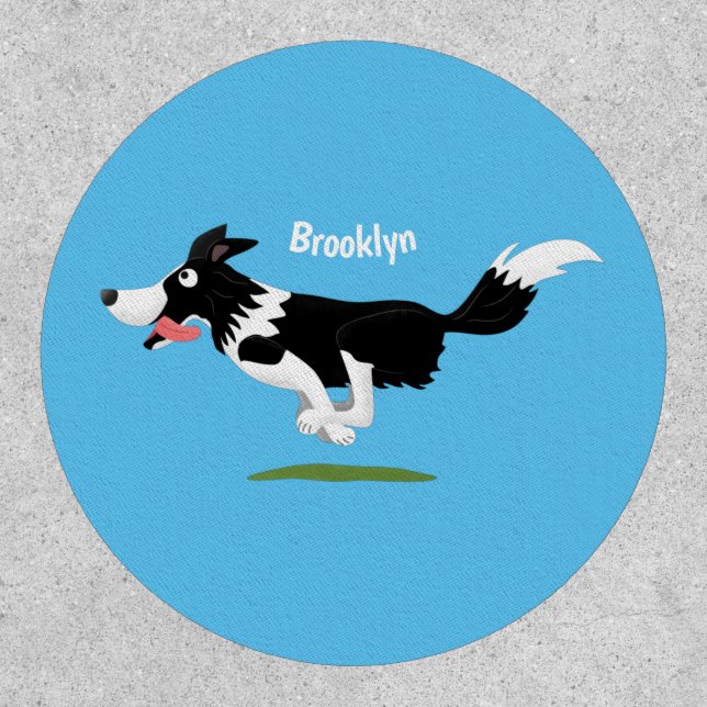 Funny Border Collie dog running cartoon Patch (Front)