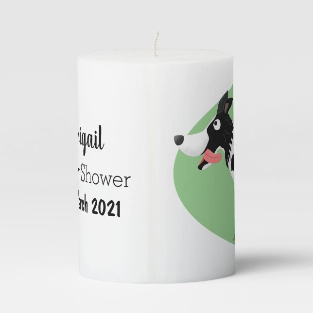 Funny Border Collie dog running cartoon Pillar Candle (Back)