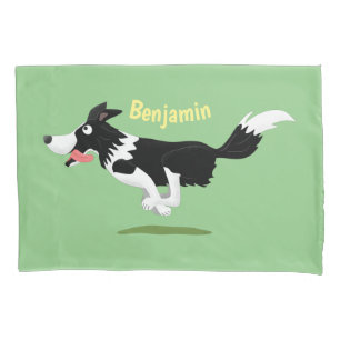 Funny Border Collie dog running cartoon  Pillow Case