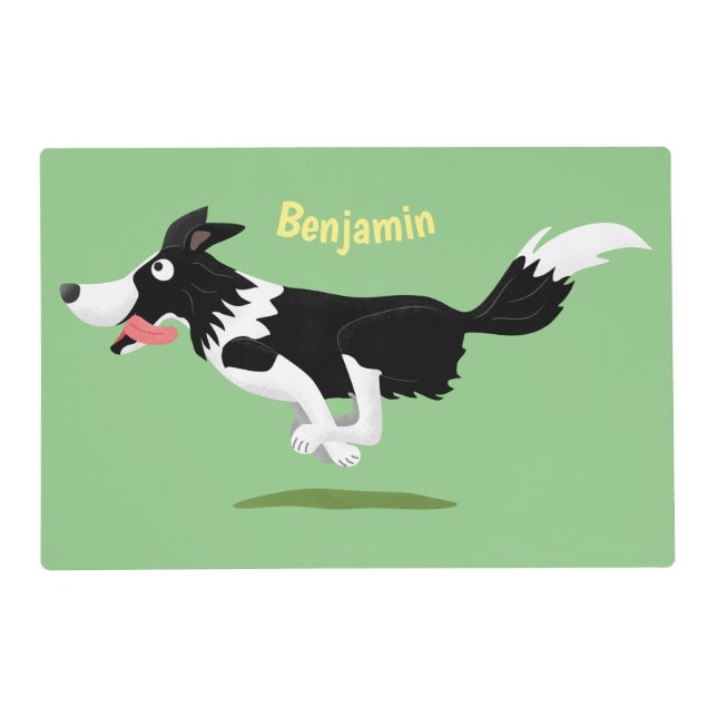 Funny Border Collie dog running cartoon Placemat (Front)