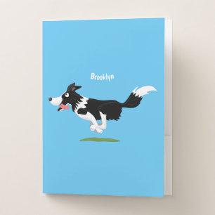 Funny Border Collie dog running cartoon Pocket Folder