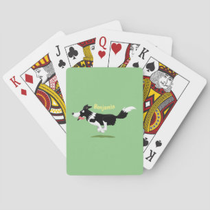 Funny Border Collie dog running cartoon Poker Cards