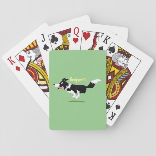 Funny Border Collie dog running cartoon Poker Cards