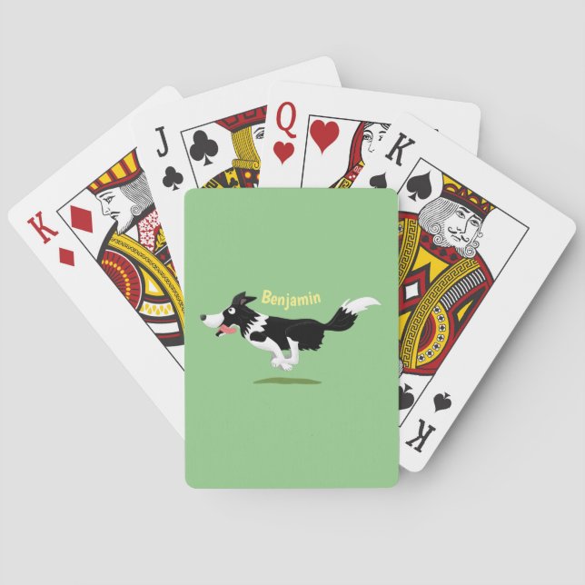 Funny Border Collie dog running cartoon Poker Cards (Back)