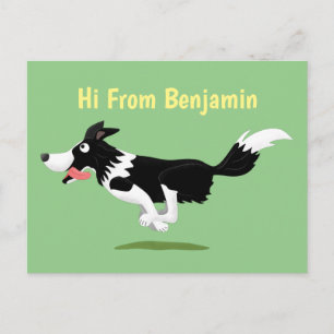 Funny Border Collie dog running cartoon Postcard