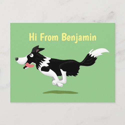 Funny Border Collie dog running cartoon Postcard