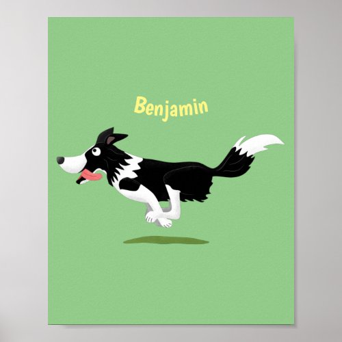 Funny Border Collie dog running cartoon  Poster