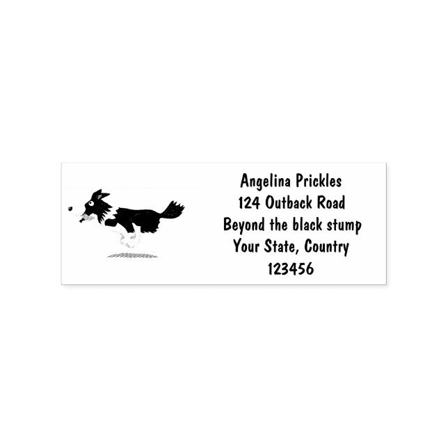 Funny Border Collie dog running cartoon Rubber Stamp (Imprint)