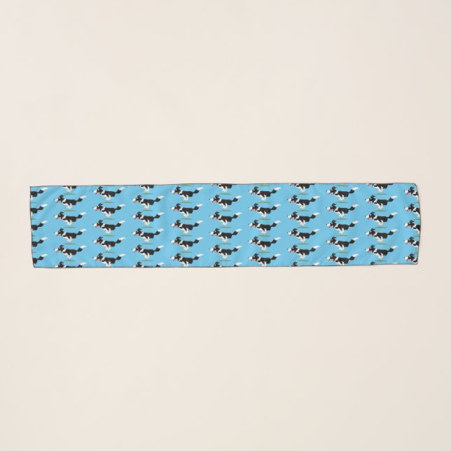 Funny Border Collie dog running cartoon  Scarf (Front (Horizontal))