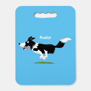 Funny Border Collie dog running cartoon Seat Cushion
