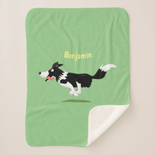 Funny Border Collie dog running cartoon Sherpa Blanket