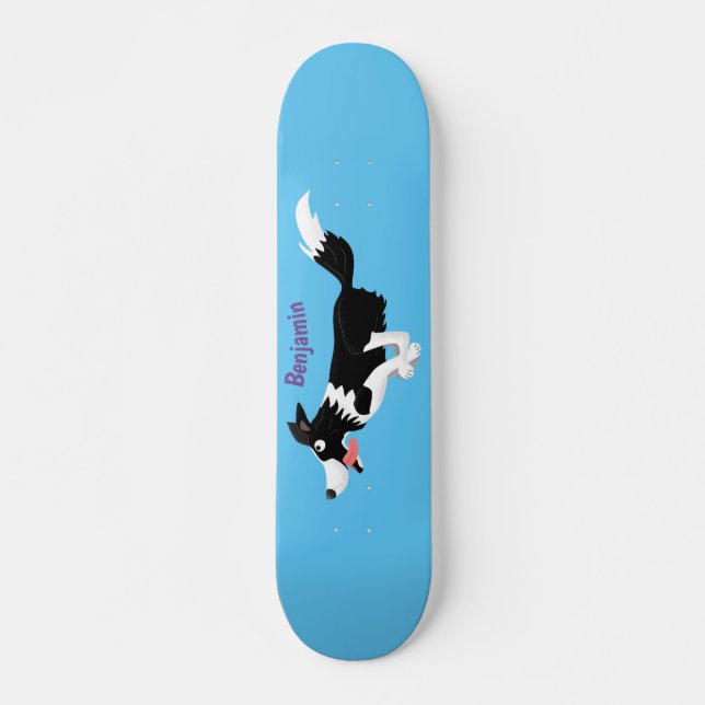 Funny Border Collie dog running cartoon Skateboard (Front)