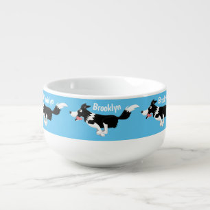 Funny Border Collie dog running cartoon Soup Mug