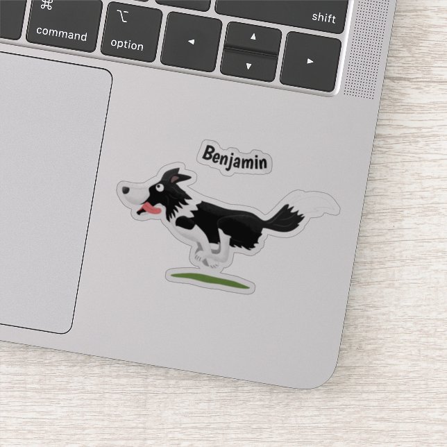 Funny Border Collie dog running cartoon Sticker (Detail)