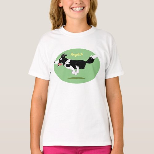 Funny Border Collie dog running cartoon  T_Shirt