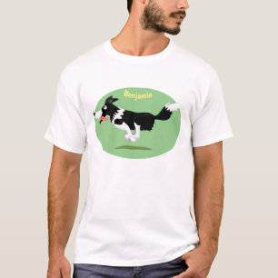 Funny Border Collie dog running cartoon T-Shirt