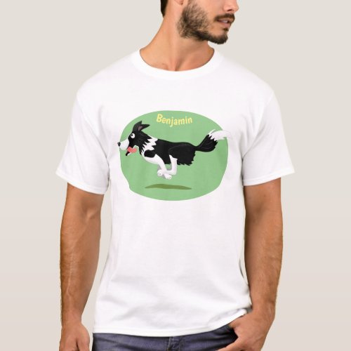 Funny Border Collie dog running cartoon T_Shirt