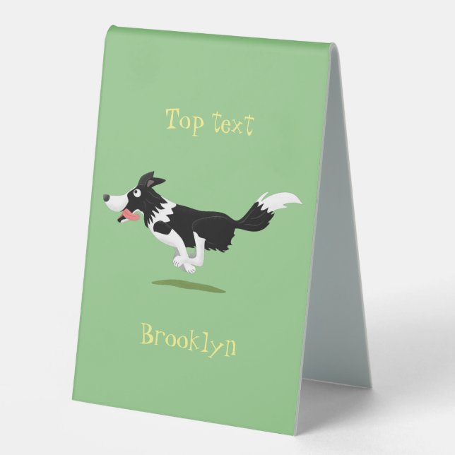 Funny Border Collie dog running cartoon Table Tent (Front)