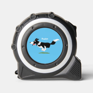 Funny Border Collie dog running cartoon Tape Measure