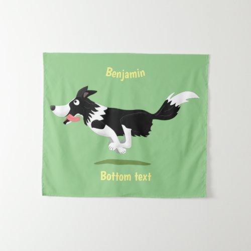 Funny Border Collie dog running cartoon Tapestry