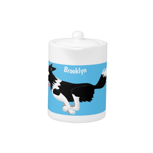 Funny Border Collie dog running cartoon Teapot (Front)
