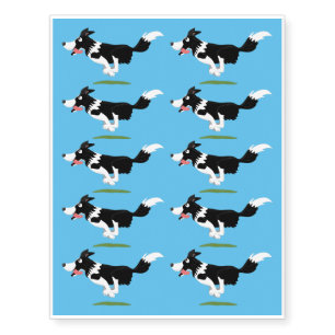 Funny Border Collie dog running cartoon Temporary Tattoos