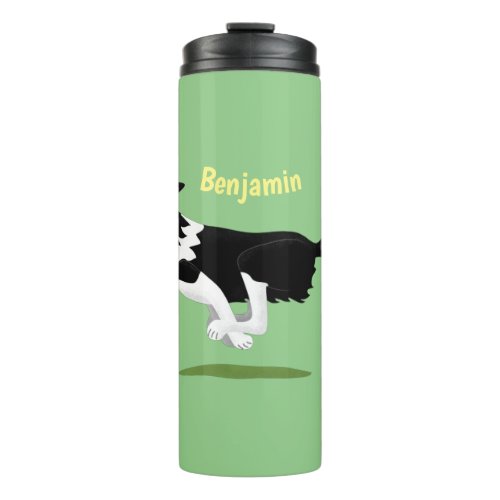 Funny Border Collie dog running cartoon Thermal Tumbler