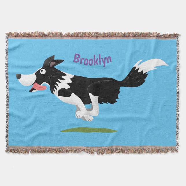 Funny Border Collie dog running cartoon Throw Blanket (Front)