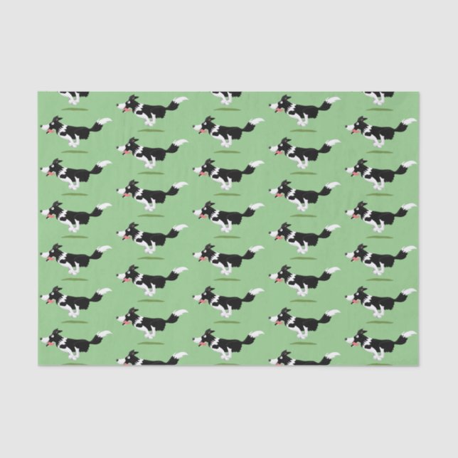 Funny Border Collie dog running cartoon Tissue Paper (Front)